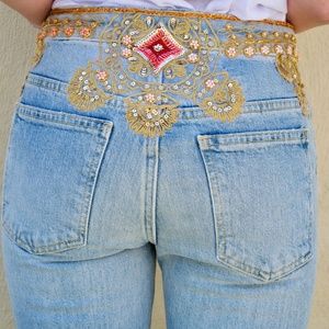 Free People Embellished Sequin High Waist Jeans